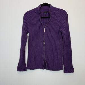 Talbots cable knit collared sweater double zipper cotton blend size md